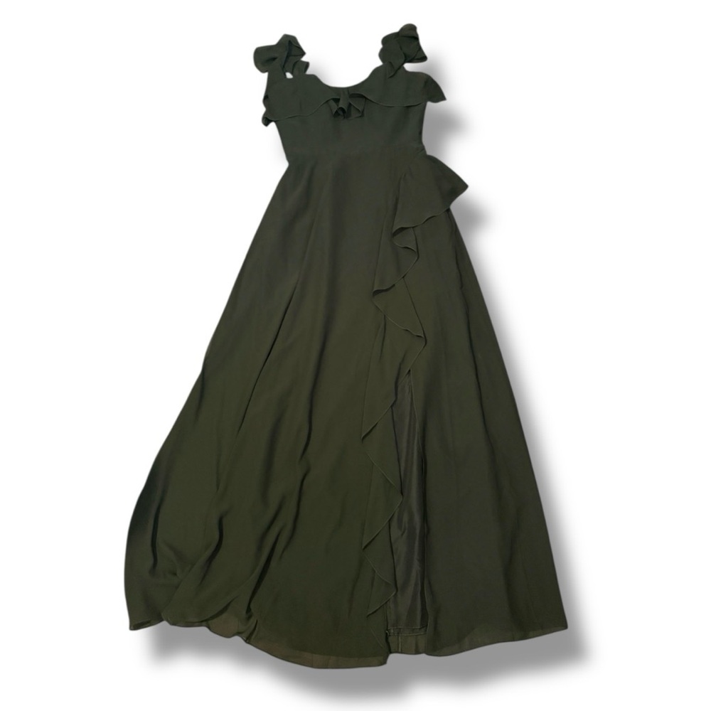 Jenny Yoo Dark Green Salma Chiffon Dress Size 10